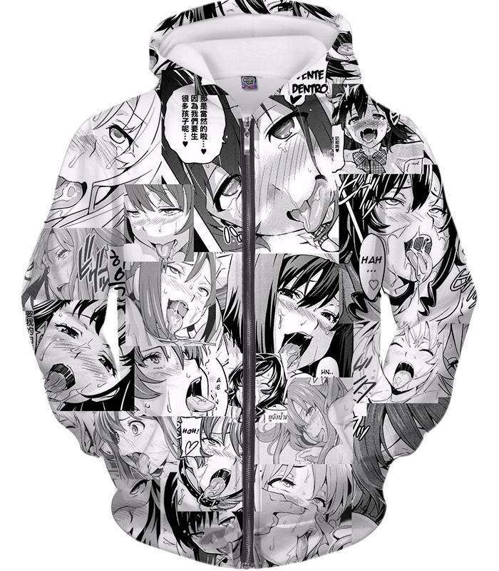 Ahegao Zip Up Hoodie Hentai Face