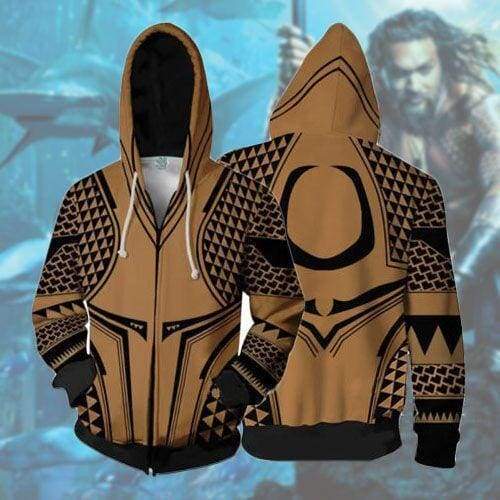 Aquaman Movie Arthur Tattoo Cosplay Jacket Zip Up Hoodie