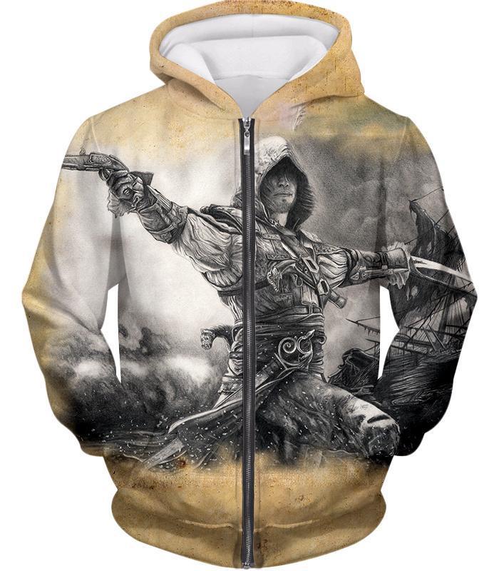 Assassin Edward James Kenway Cool Animation Zip Up Hoodie - Zip Up Hoodie