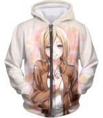 Attack On Titan Beautiful Soldier Krista Lenz White Zip Up Hoodie