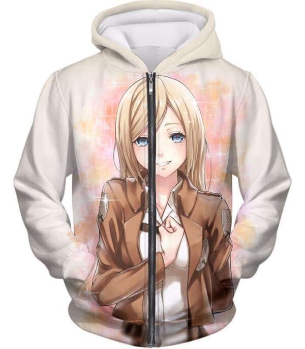 Attack On Titan Beautiful Soldier Krista Lenz White Zip Up Hoodie