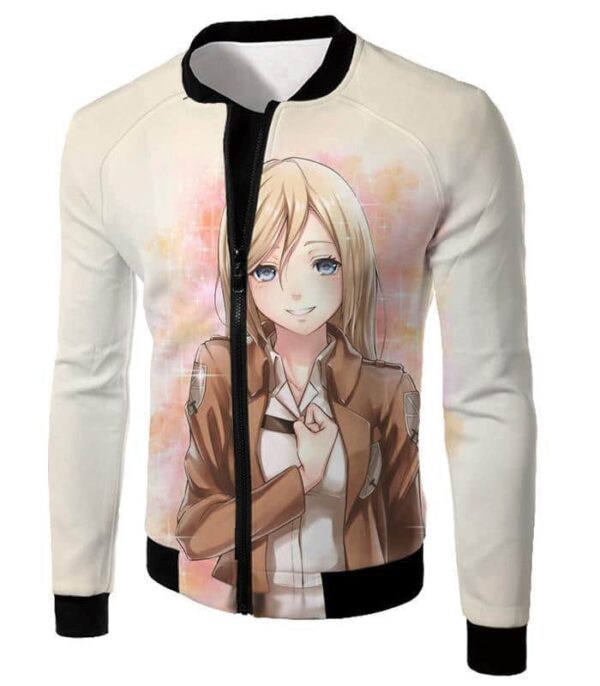 Attack On Titan Beautiful Soldier Krista Lenz White Zip Up Hoodie - Jacket