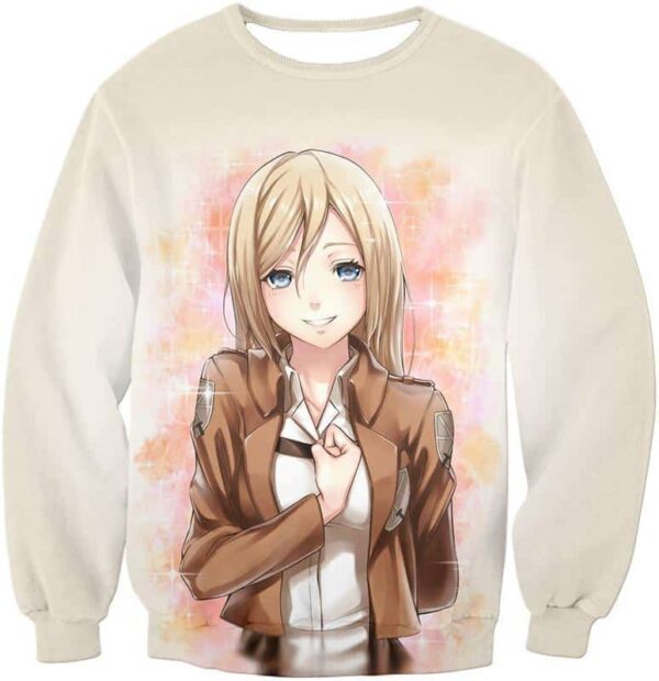 Attack On Titan Beautiful Soldier Krista Lenz White Zip Up Hoodie - Sweatshirt