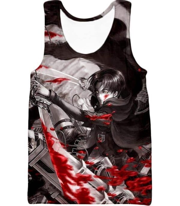 Attack On Titan Captain Levi Black And White Themed Zip Up Hoodie - Tank Top