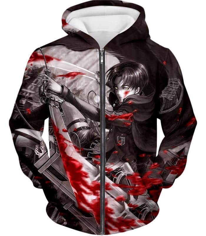 Attack On Titan Captain Levi Black And White Themed Zip Up Hoodie - Zip Up Hoodie