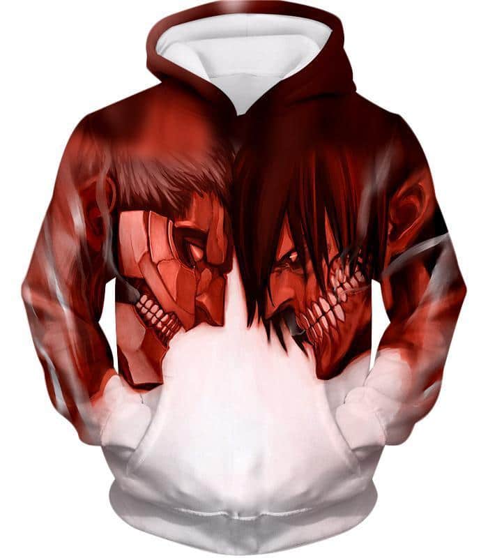 Attack On Titan Cool Armoured Titan Vs Eren Yeager White Printed Hoodie  - Anime Hoodie - Hoodie