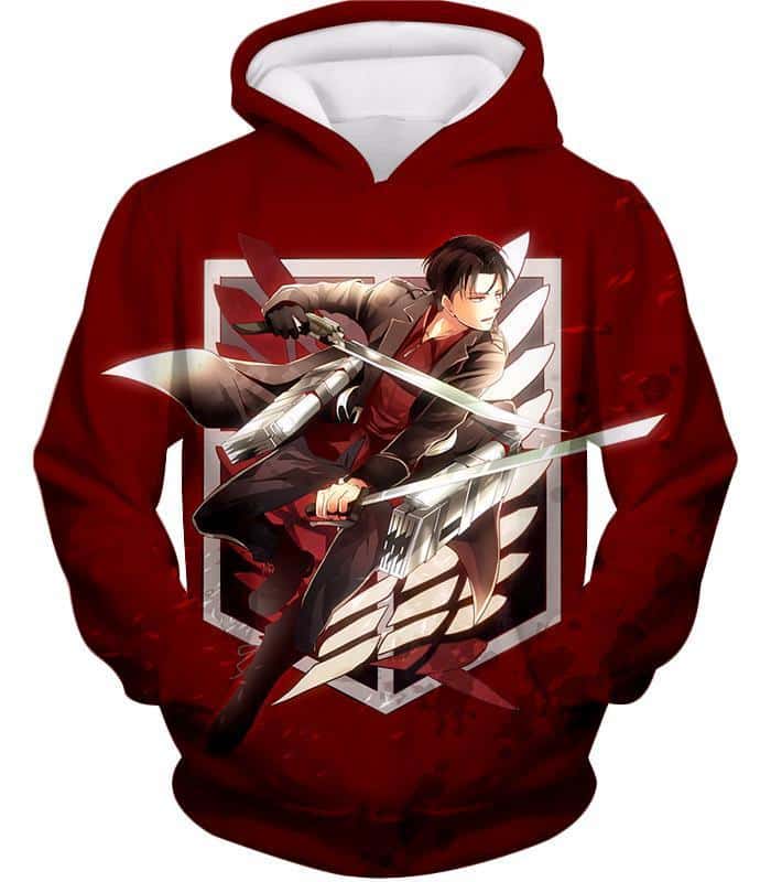 Attack On Titan Hoodie - Attack On Titan Humanitys Strongest Soldier Levi Ackerman Of Survey Corps Cool Red Hoodie - Hoodie
