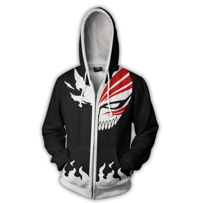 Bleach Hollow Mask Ichigo Zip Up Hoodie Jacket - Bleach Anime Hoodie