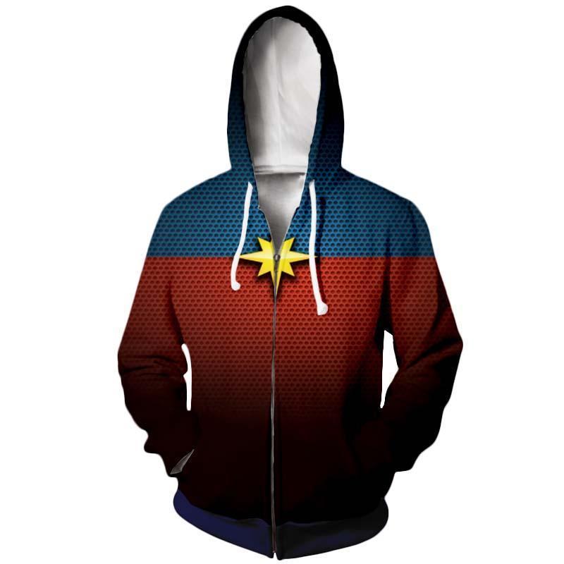 Captain Marvel Dotted Zip Up Hoodie - Captain Marvel 3D Graphic Zip Up Hoodie