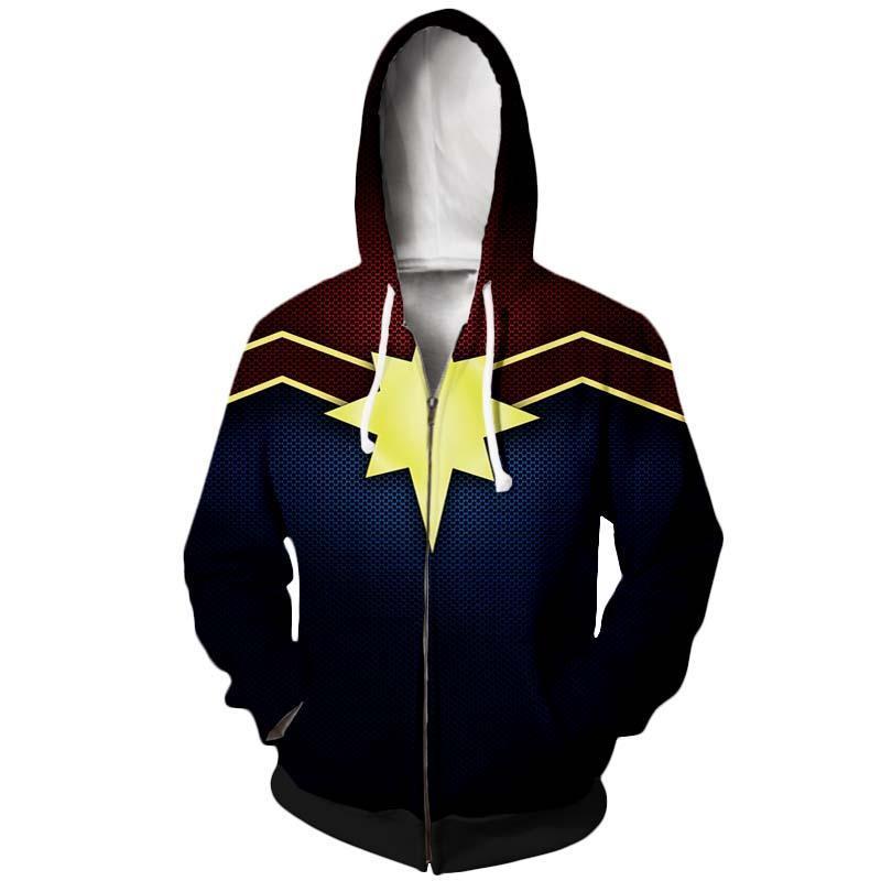 Captain Marvel Logo Zip Up Hoodie - Captain Marvel 3D Graphic Zip Up Hoodie