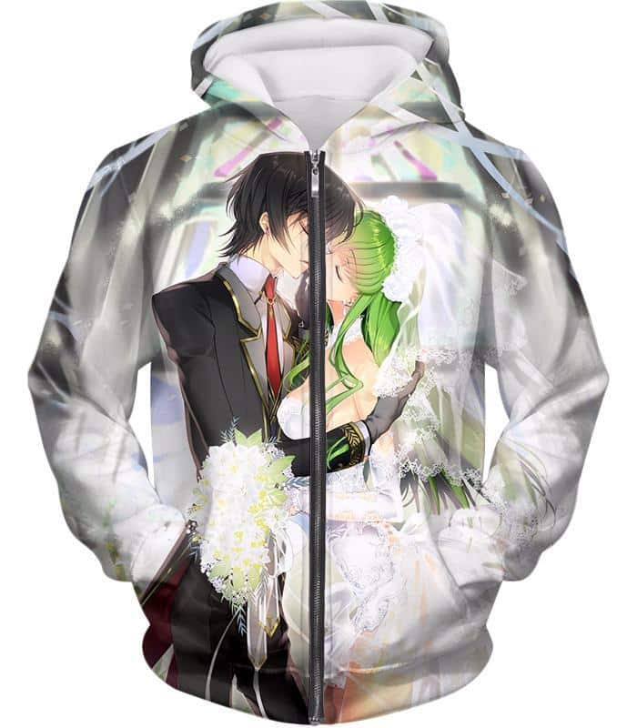 Beautiful Anime Couple Kiss C.C. X Lelouch Cute Poster Zip Up Hoodie