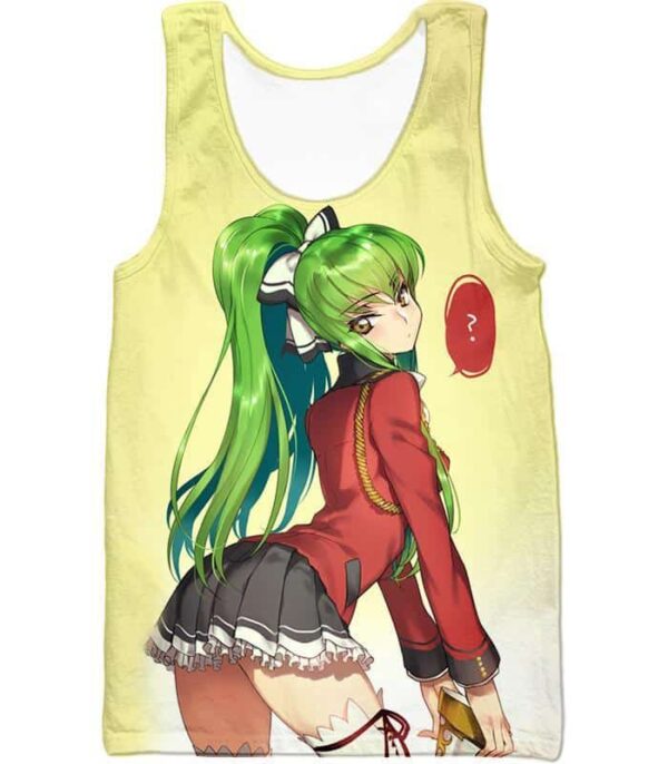 Code Geass Cute School Uniform Girl C.C. Beautiful Anime Poster Zip Up Hoodie - Tank Top