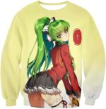 Code Geass Cute School Uniform Girl C.C. Beautiful Anime Poster Zip Up Hoodie - Sweatshirt
