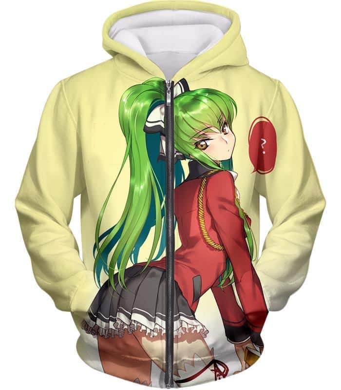 Code Geass Cute School Uniform Girl C.C. Beautiful Anime Poster Zip Up Hoodie