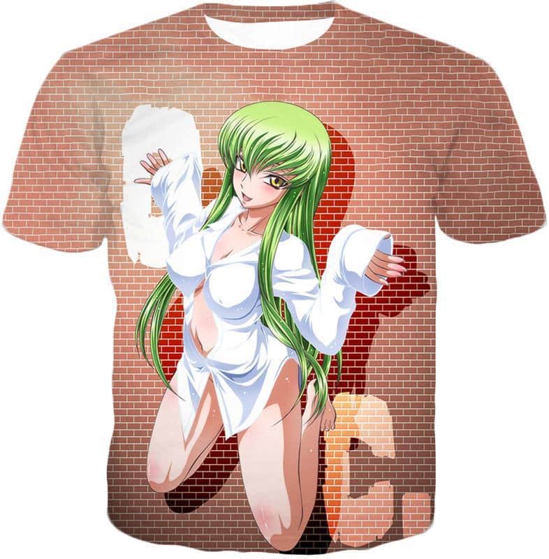 Code Geass Green Haired Anime Beauty C.C Promo Cool Brick Patterned Hoodie - T-Shirt