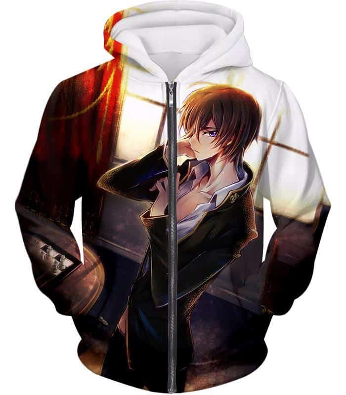 Code Geass Handsome Anime Hero Suzaku Kururugi Promo Zip Up Hoodie