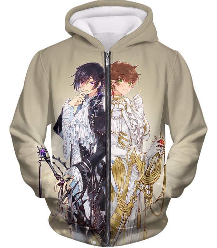 The White Knight Suzaku X The Demon Emperor Lelouch Cool Grey Anime Zip Up Hoodie - Zip Up Hoodie