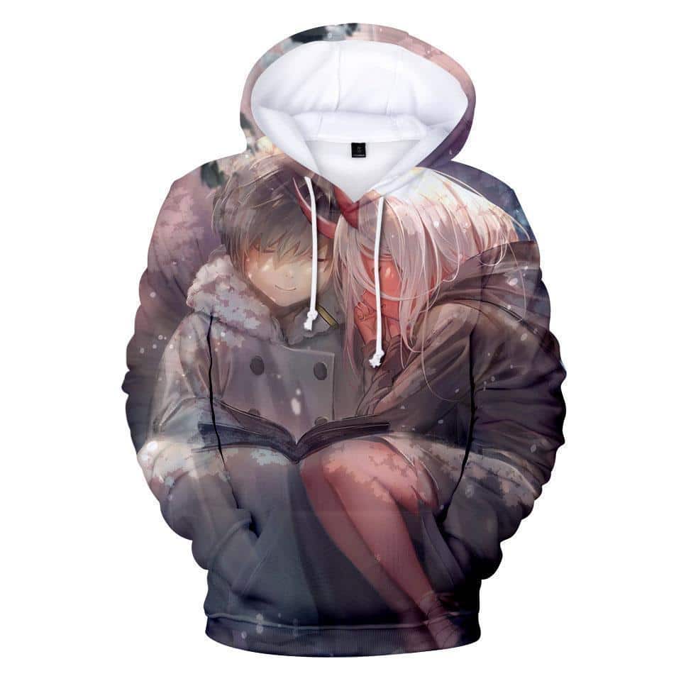 Darling In The Franxx Hoodie - Hiro & Zero Two Painting Pullover Hoodie