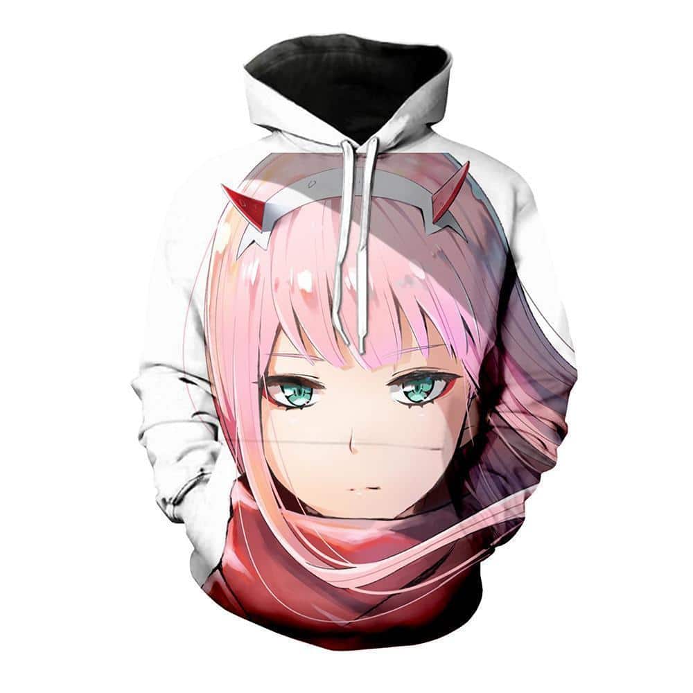 Darling In The Franxx Hoodie - Zero Two On White Pullover Hoodie