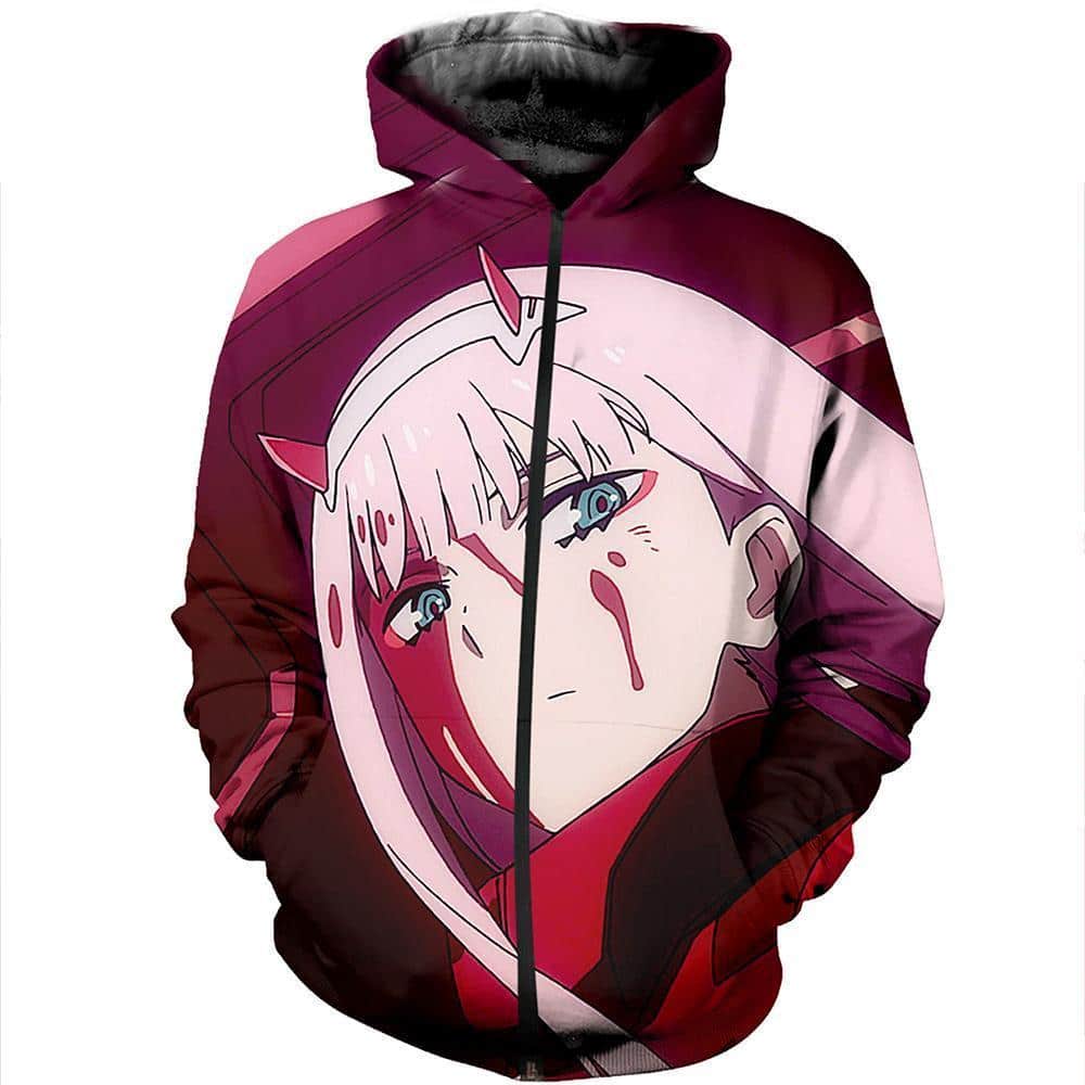 Darling In The Franxx Zip Up Hoodie - Bloody Zero Two Zip Up Hoodie