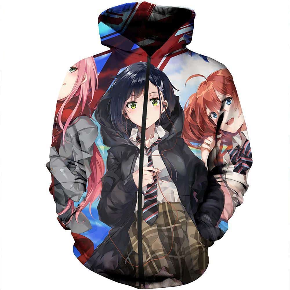 Darling In The Franxx Zip Up Hoodie - Ichigo And Pilots Zip Up Hoodie