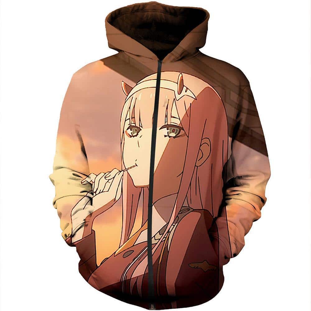 Darling In The Franxx Zip Up Hoodie - Zero Two And Sunset Zip Up Hoodie ...