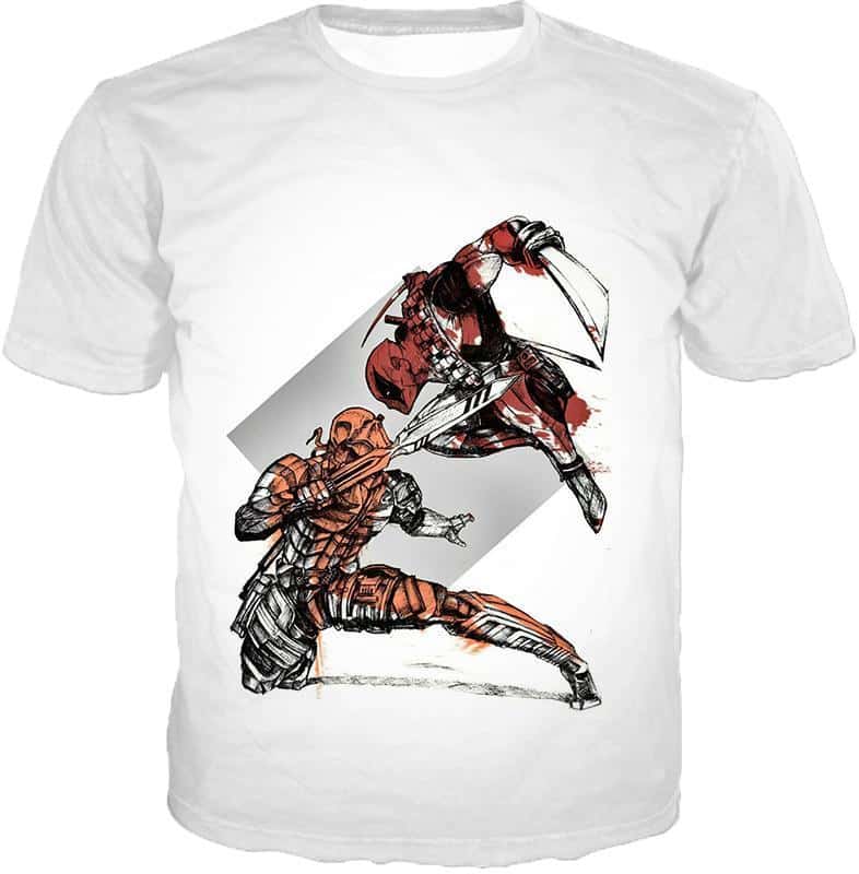 Deadpool Hoodie - Art Deadpool Vs Deathstroke Action White Hoodie - T-Shirt