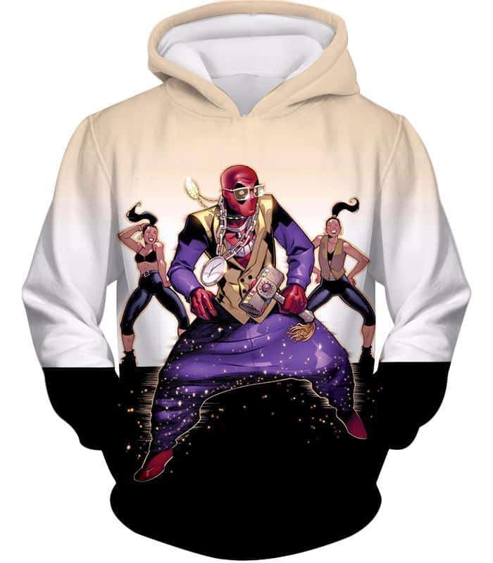 Deadpool Hoodie - Deadpool Shenanigans Comical Print White Hoodie