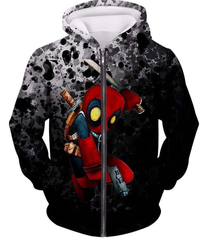 Deadpool Zip Up Hoodie - Deadpool Figure Graphic Black Zip Up Hoodie - Zip Up Hoodie