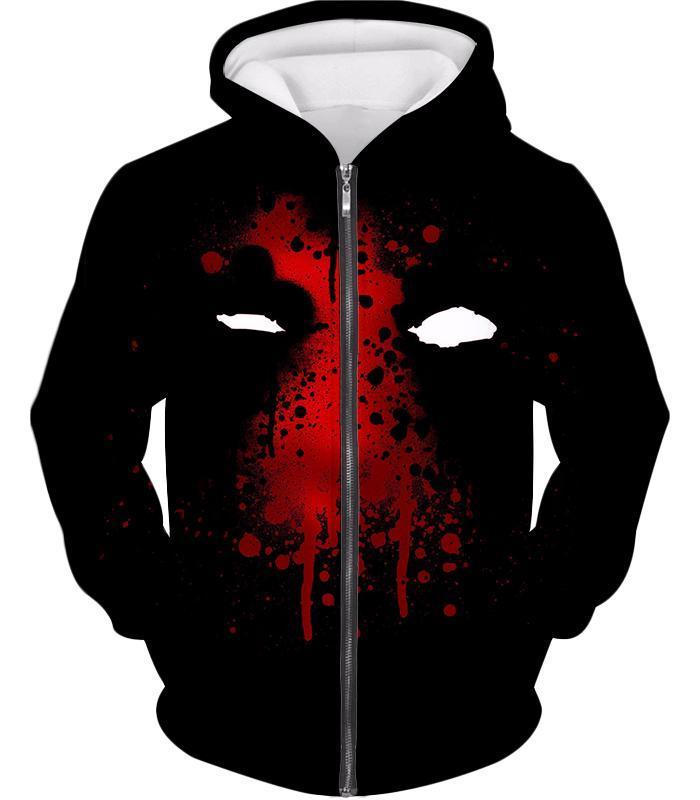Deadpool Zip Up Hoodie - Deadpool Graphic Mask Fan Art All Black Zip Up Hoodie