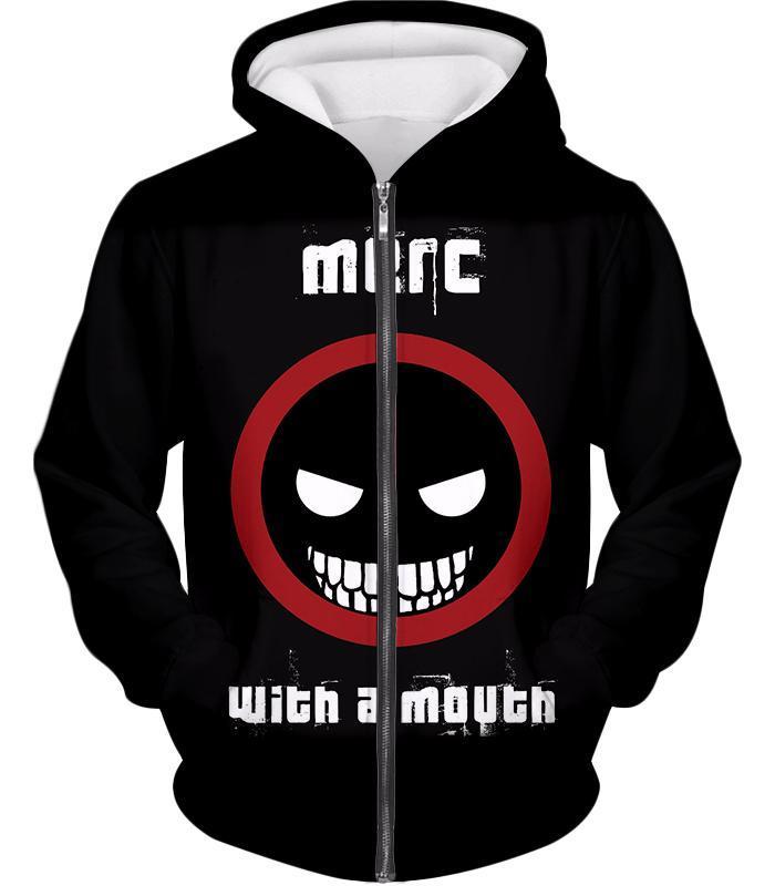 Deadpool Zip Up Hoodie - Deadpool Graphic Merch With A Mouth Black Zip Up Hoodie