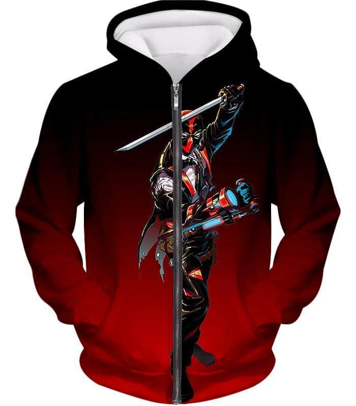 Deadpool Zip Up Hoodie - Deadpool Suit-Up Action Black Zip Up Hoodie