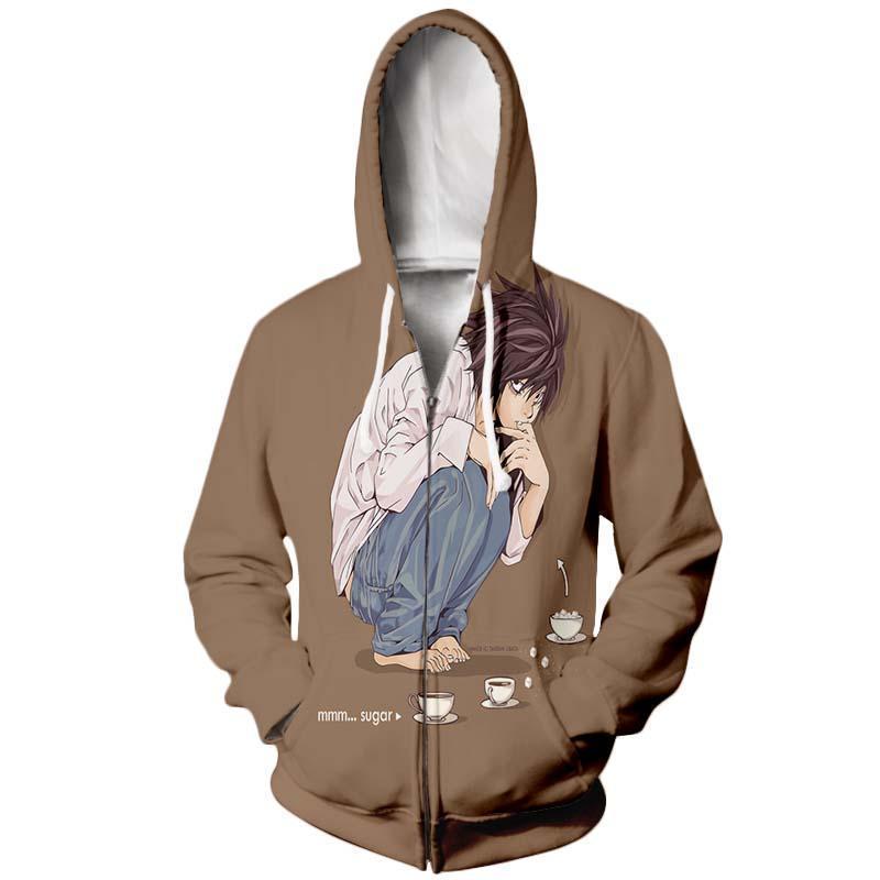 Death Note L Hoodie - L Sitting Zip Up Hoodie - Death Note Apparel