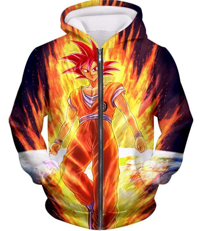 Dragon Ball Super Anime Art Goku Super Saiyan God Cool Graphic Zip Up Hoodie