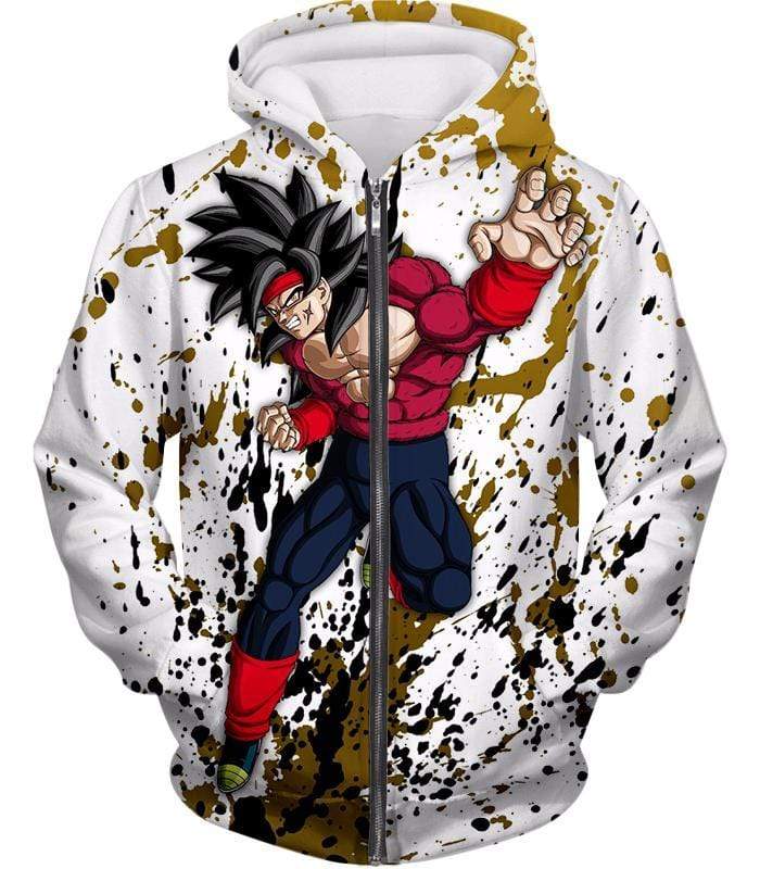 Dragon Ball Super Bardock Super Saiyan 4 Action White Zip Up Hoodie - DBZ Clothing Hoodie