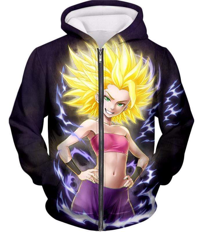 Dragon Ball Super Caulifla Cool Super Saiyan Universe 6 Black Zip Up Hoodie - Zip Up Hoodie