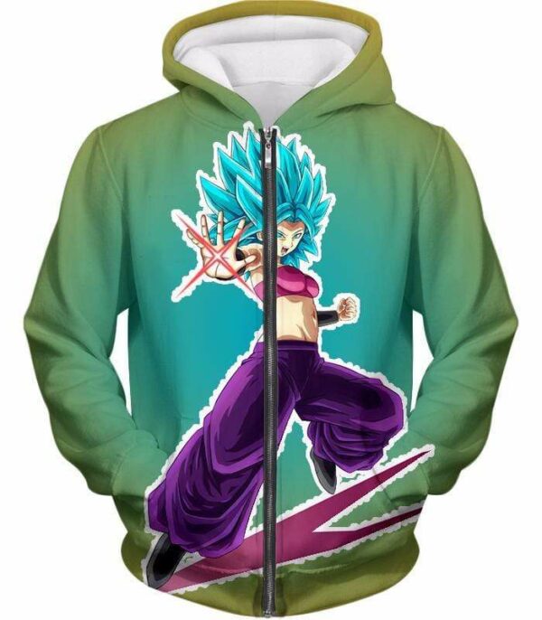 Dragon Ball Super Godly Form Caulifla Super Saiyan Blue Hoodie - Zip Up Hoodie