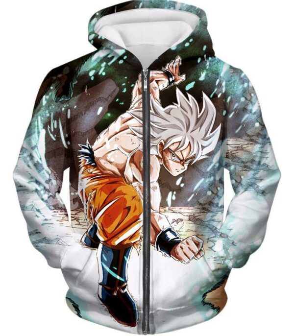 Dragon Ball Super Goku Super Saiyan White Graphic Hoodie - Zip Up Hoodie