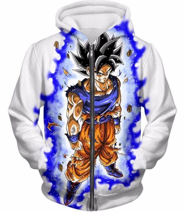 Dragon Ball Super Latest Form Goku Ultra Instinct Super Cool Action White Zip Up Hoodie - DBZ Hoodie - Zip Up Hoodie