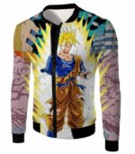 Dragon Ball Super One Handed Goku Super Saiyan Action Graphic Hoodie - Jacket