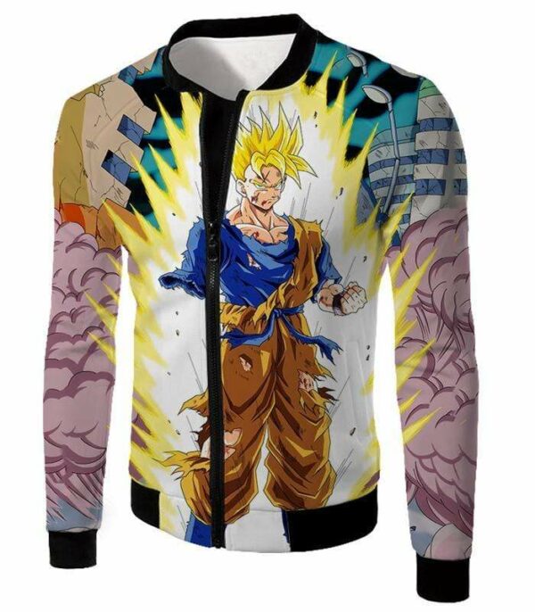 Dragon Ball Super One Handed Goku Super Saiyan Action Graphic Hoodie - Jacket