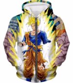 Dragon Ball Super One Handed Goku Super Saiyan Action Graphic Hoodie - Zip Up Hoodie