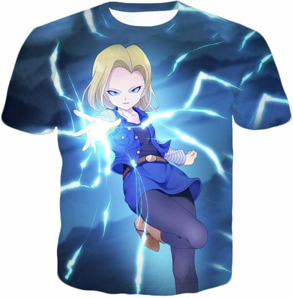 Dragon Ball Super Pretty Android 18 Cool Fighter Blue Hoodie - Dragon Ball Super Hoodie - T-Shirt