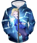 Dragon Ball Super Pretty Android 18 Cool Fighter Blue Hoodie - Dragon Ball Super Hoodie - Zip Up Hoodie