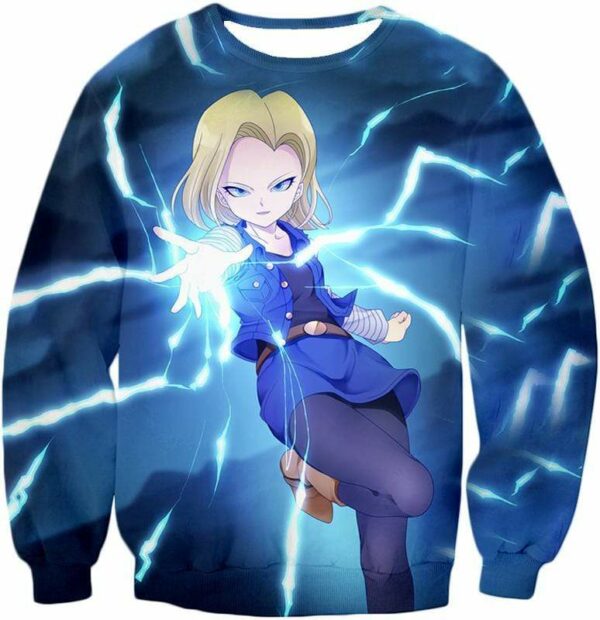 Dragon Ball Super Pretty Android 18 Cool Fighter Blue Hoodie - Dragon Ball Super Hoodie - Sweatshirt