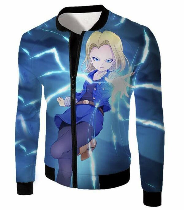 Dragon Ball Super Pretty Android 18 Cool Fighter Blue Hoodie - Dragon Ball Super Hoodie - Jacket