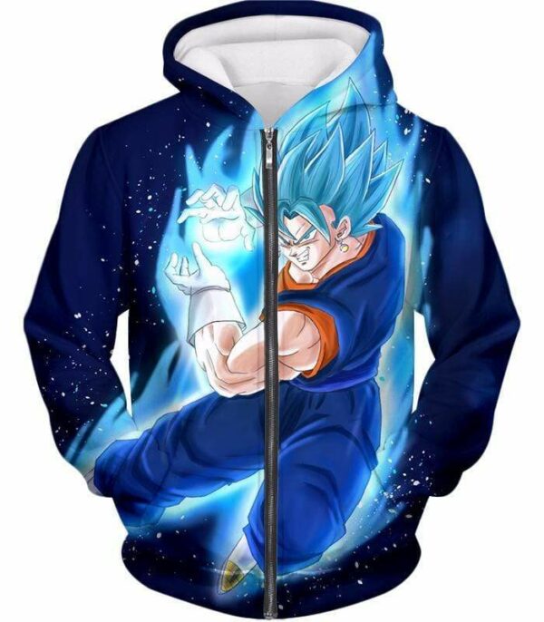 Dragon Ball Super Vegito Super Saiyan Blue Cool Action Blue Zip Up Hoodie - DBZ Clothing Hoodie - Zip Up Hoodie