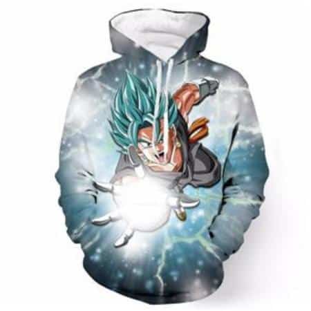 Dragon Ball Z Hoodie - Flying Attack Vegito Super Saiyan Blue Pullover Hoodie