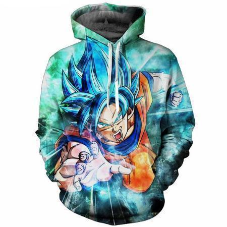 Dragon Ball Z Hoodie - Flying Goku Super Saiyan Blue Pullover Hoodie