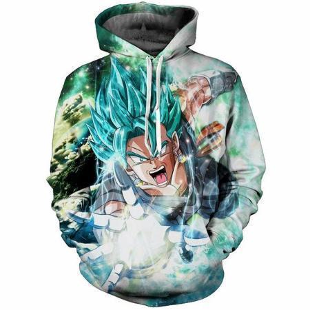 Dragon Ball Z Hoodie - Flying Vegito Super Saiyan Blue With Gloves Pullover Hoodie